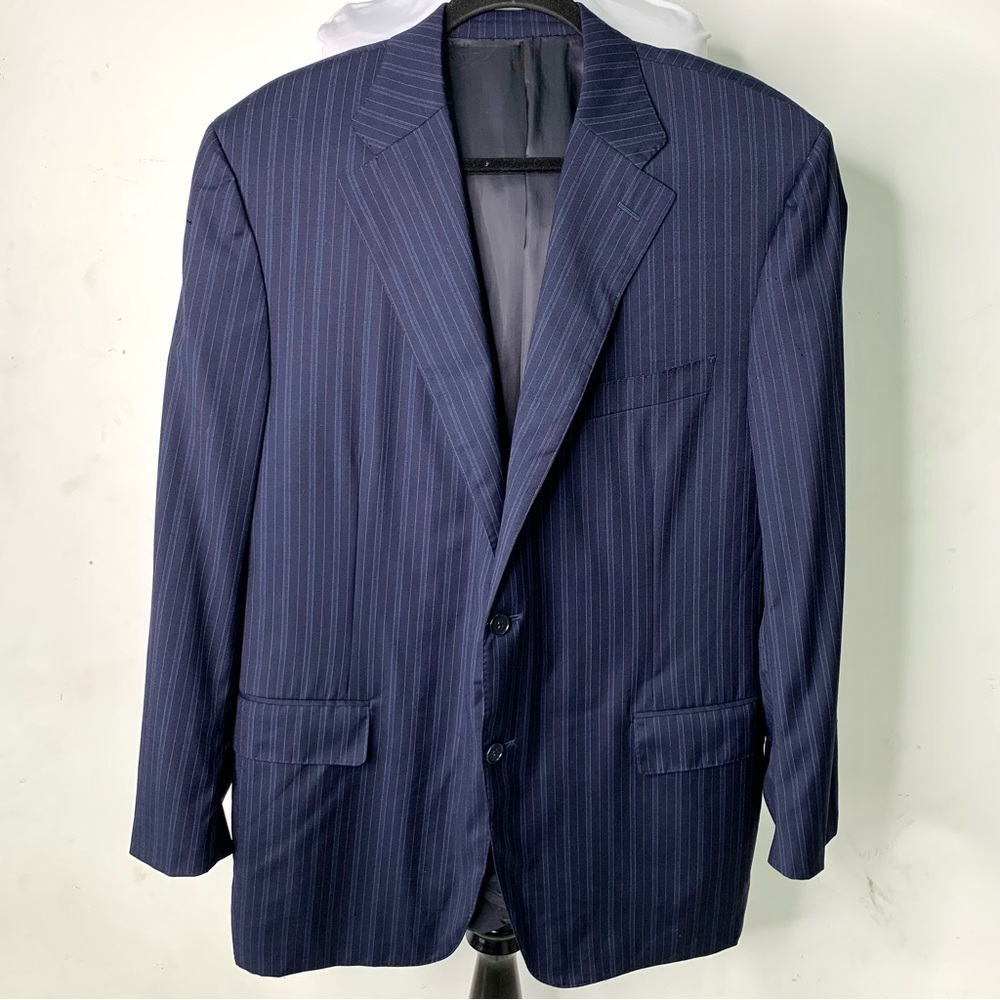 Canali Mens Pinstriped Blue Suit Blazer Size 40